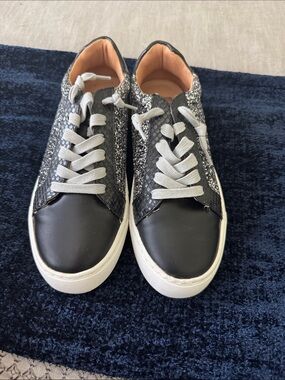 Dolce Vita Black Silver Glitter Snake-Print Low-Top Sneakers